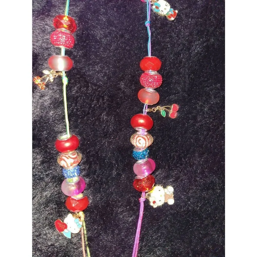 Handmade hello kitty charm beaded lanyard keychains